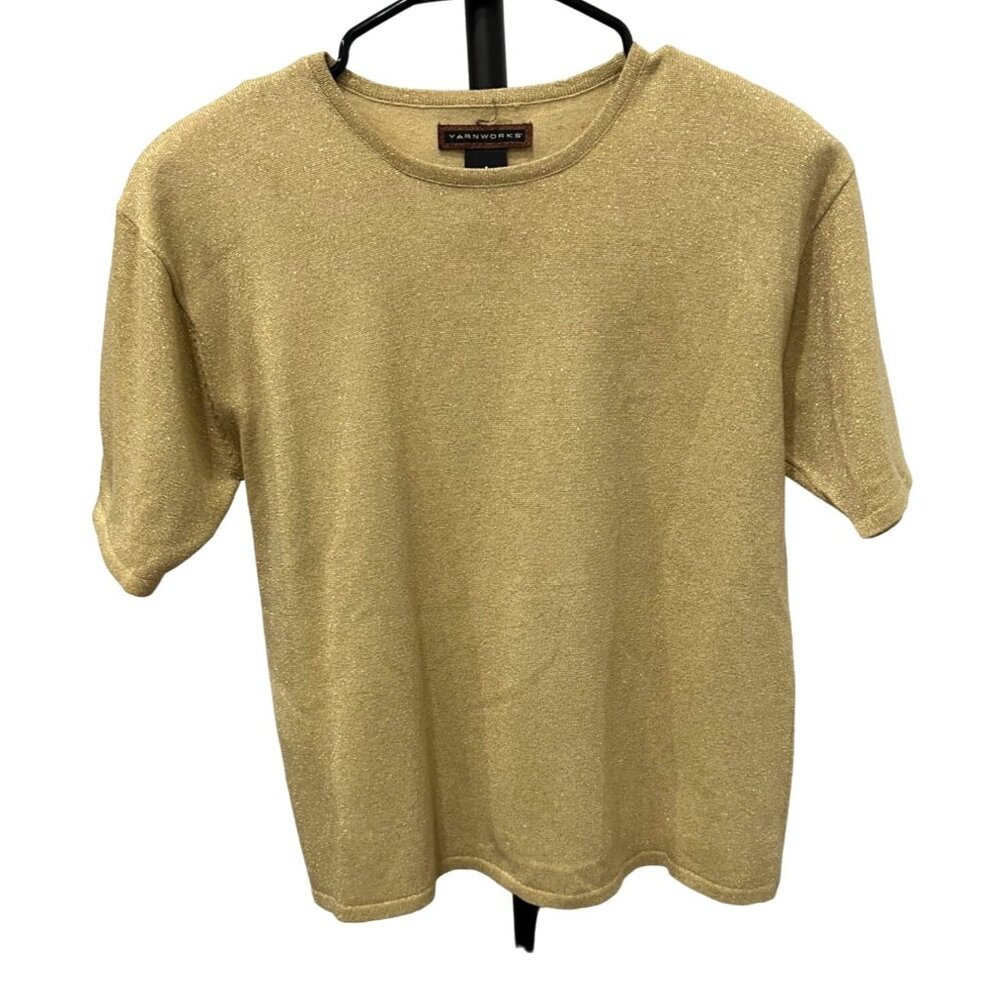 Yarnworks Gold Metallic Short Sleeve Round Neck Sweater Size S